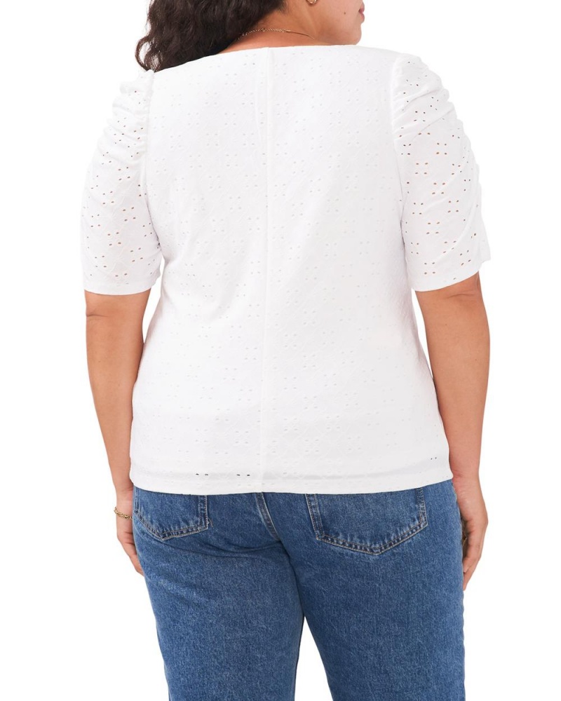 Dámské Topy Vince Camuto Ruched-Sleeve Eyelet (Plus Size) Bílé | 8379-OJPUF