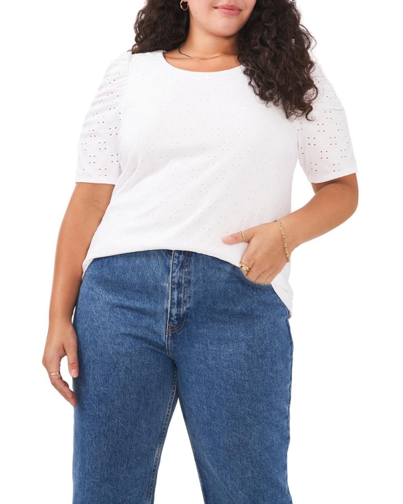 Dámské Topy Vince Camuto Ruched-Sleeve Eyelet (Plus Size) Bílé | 8379-OJPUF