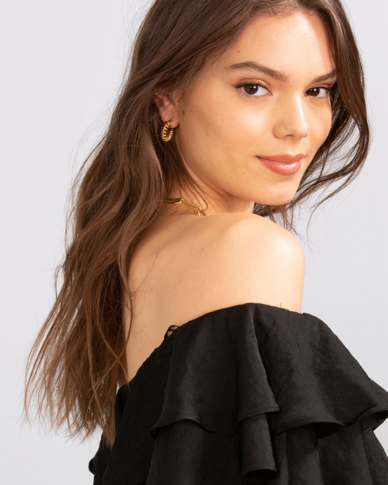 Dámské Topy Vince Camuto Ruffled Off-The-Shoulder Černé | 7654-FTEHR