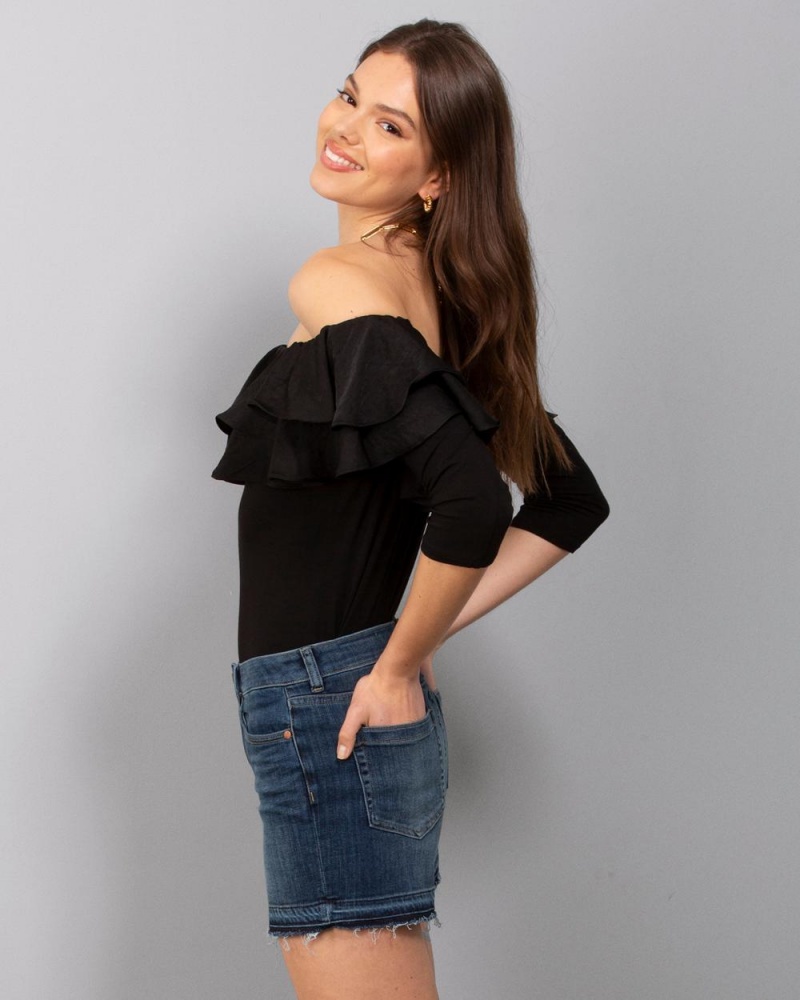 Dámské Topy Vince Camuto Ruffled Off-The-Shoulder Černé | 7654-FTEHR