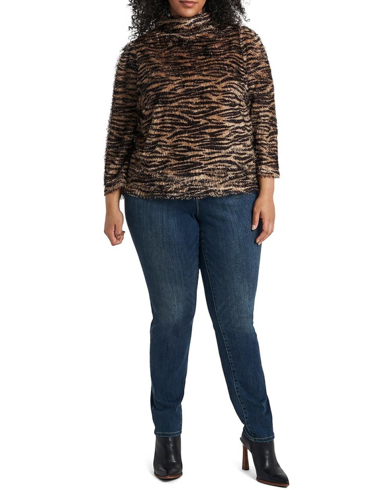 Dámské Topy Vince Camuto Zebra-Print Eyelash (Plus Size) Černé | 4850-UZDBI