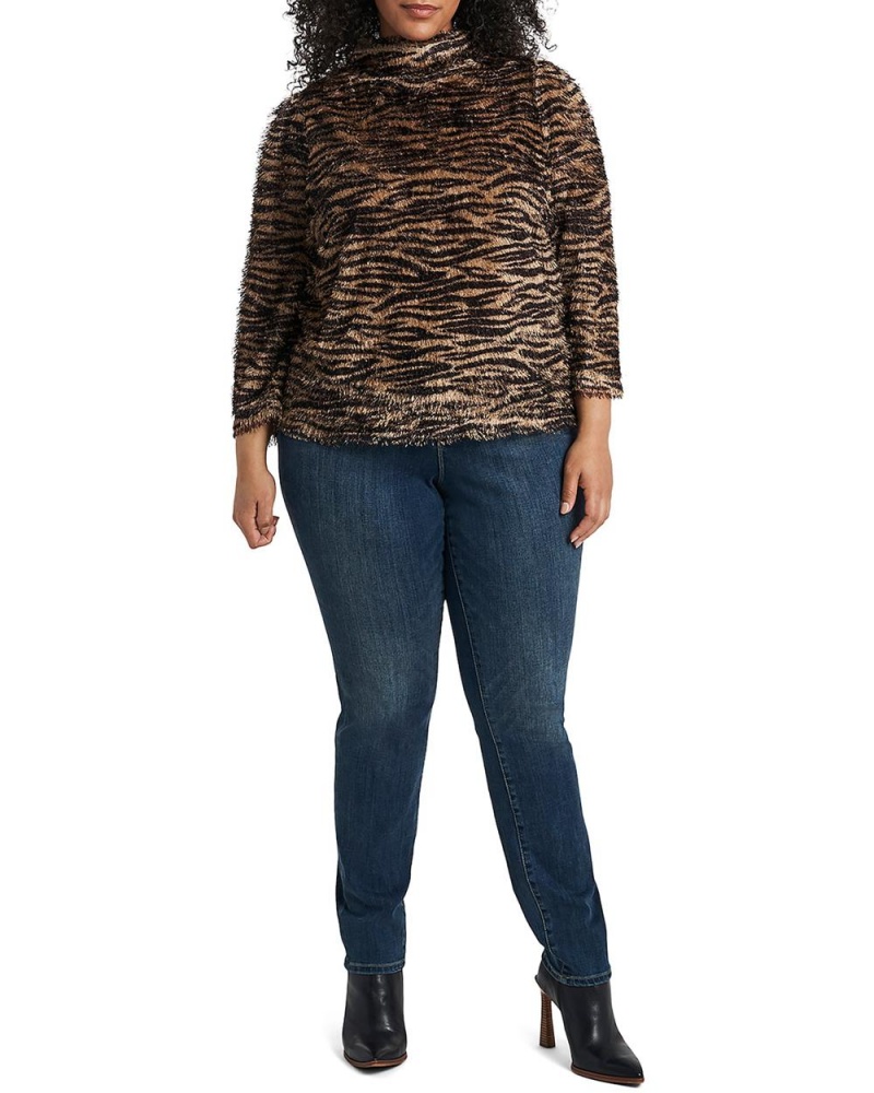 Dámské Topy Vince Camuto Zebra-Print Eyelash (Plus Size) Černé | 4850-UZDBI