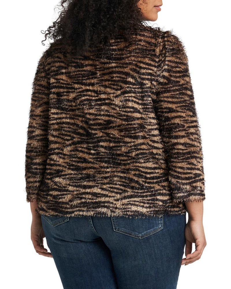 Dámské Topy Vince Camuto Zebra-Print Eyelash (Plus Size) Černé | 4850-UZDBI