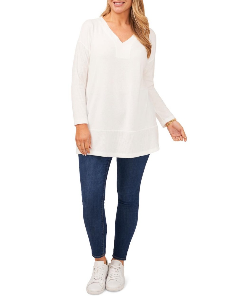 Dámské Topy Vince Camuto Žebrovaný V-Neck (Plus Size) Bílé | 1507-XOKCW