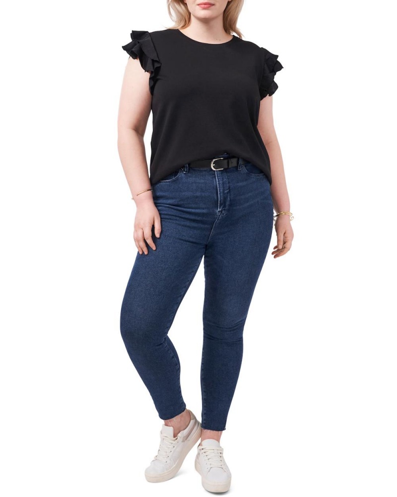 Dámské Tričko Vince Camuto Tiered Ruffle-Sleeve (Plus Size) Černé | 9681-CDGWO