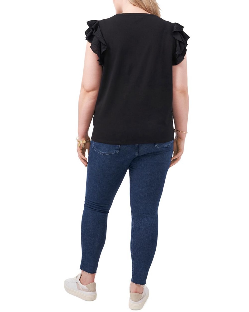 Dámské Tričko Vince Camuto Tiered Ruffle-Sleeve (Plus Size) Černé | 9681-CDGWO