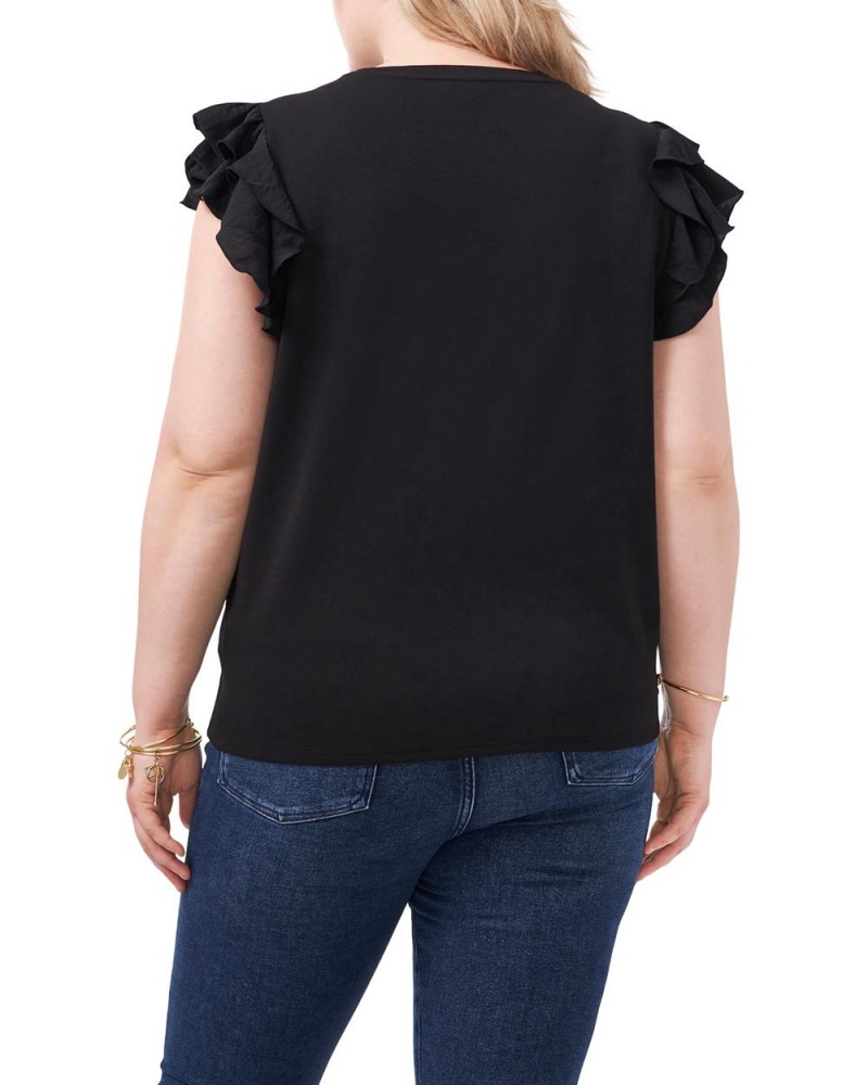 Dámské Tričko Vince Camuto Tiered Ruffle-Sleeve (Plus Size) Černé | 9681-CDGWO