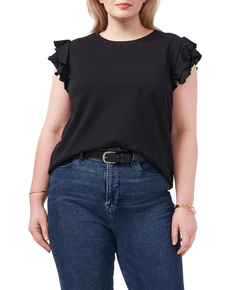 Dámské Tričko Vince Camuto Tiered Ruffle-Sleeve (Plus Size) Černé | 9681-CDGWO