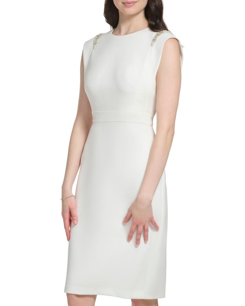 Dámské Šaty Vince Camuto Beaded Cap-Sleeve Sheath Bílé | 1608-IMGLV