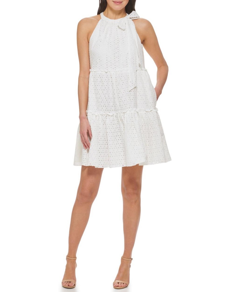 Dámské Šaty Vince Camuto Eyelet Tiered Bow-Detail Bílé | 1736-SOCXF