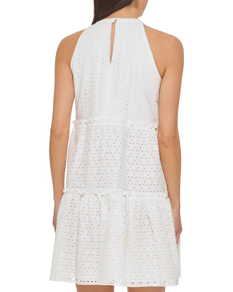 Dámské Šaty Vince Camuto Eyelet Tiered Bow-Detail Bílé | 1736-SOCXF