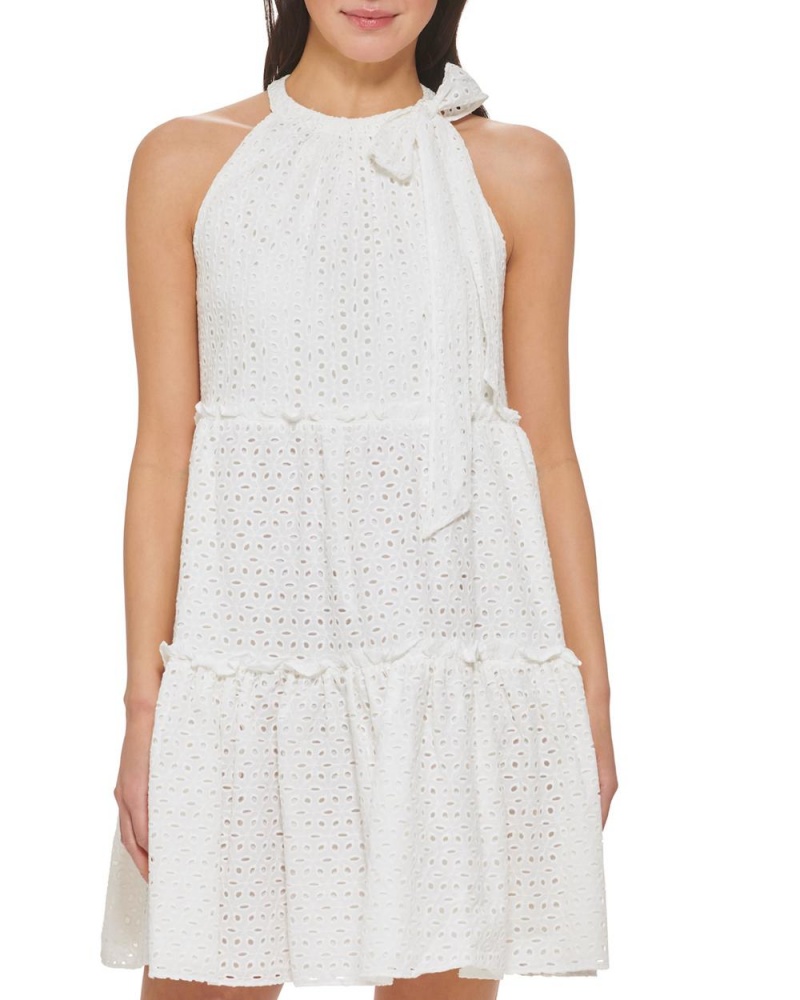 Dámské Šaty Vince Camuto Eyelet Tiered Bow-Detail Bílé | 1736-SOCXF