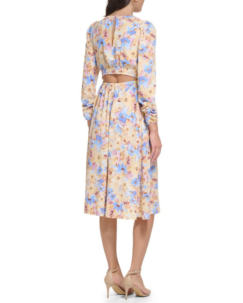 Dámské Šaty Vince Camuto Floral-Print Cutout Blankyt | 0783-MOXIQ