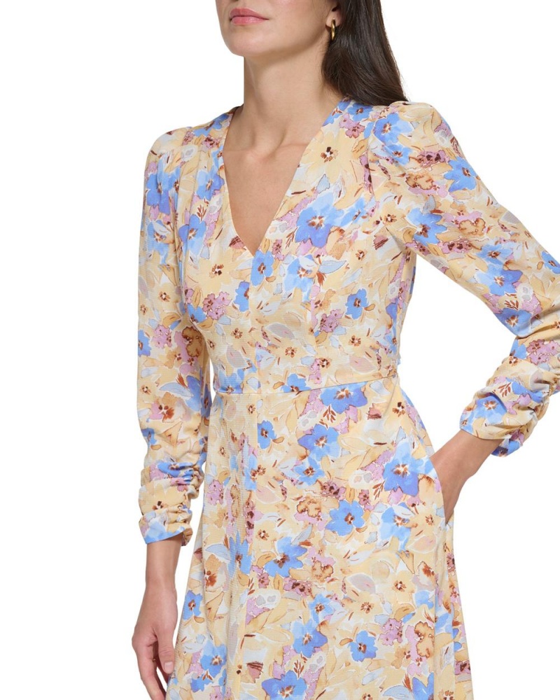 Dámské Šaty Vince Camuto Floral-Print Cutout Blankyt | 0783-MOXIQ