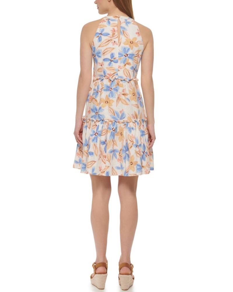 Dámské Šaty Vince Camuto Floral-Print Trapeze Blankyt | 1748-BCUWL