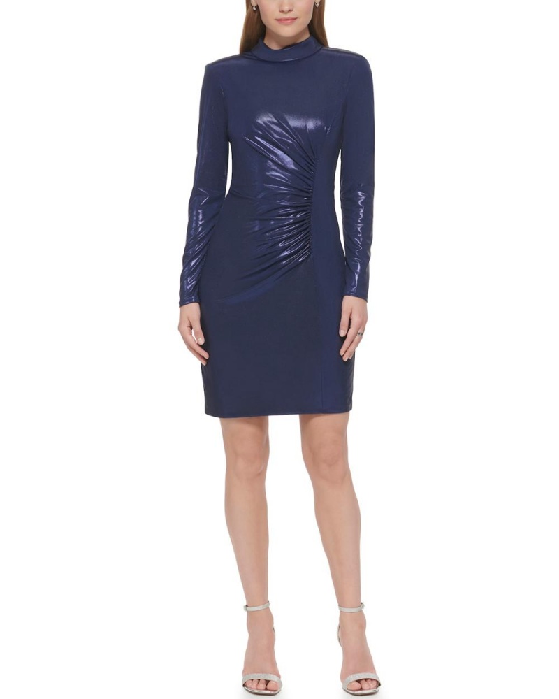 Dámské Šaty Vince Camuto Ruched Mock-Neck Cocktail Tmavě Blankyt | 4105-MISWG