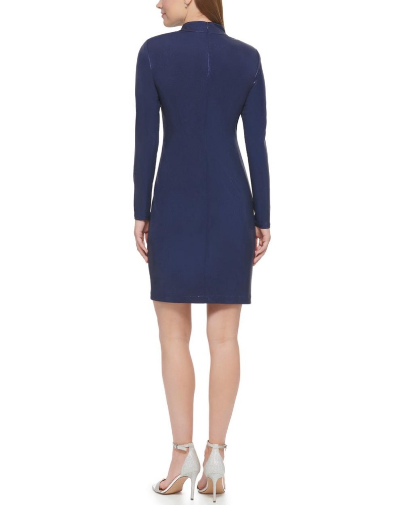 Dámské Šaty Vince Camuto Ruched Mock-Neck Cocktail Tmavě Blankyt | 4105-MISWG