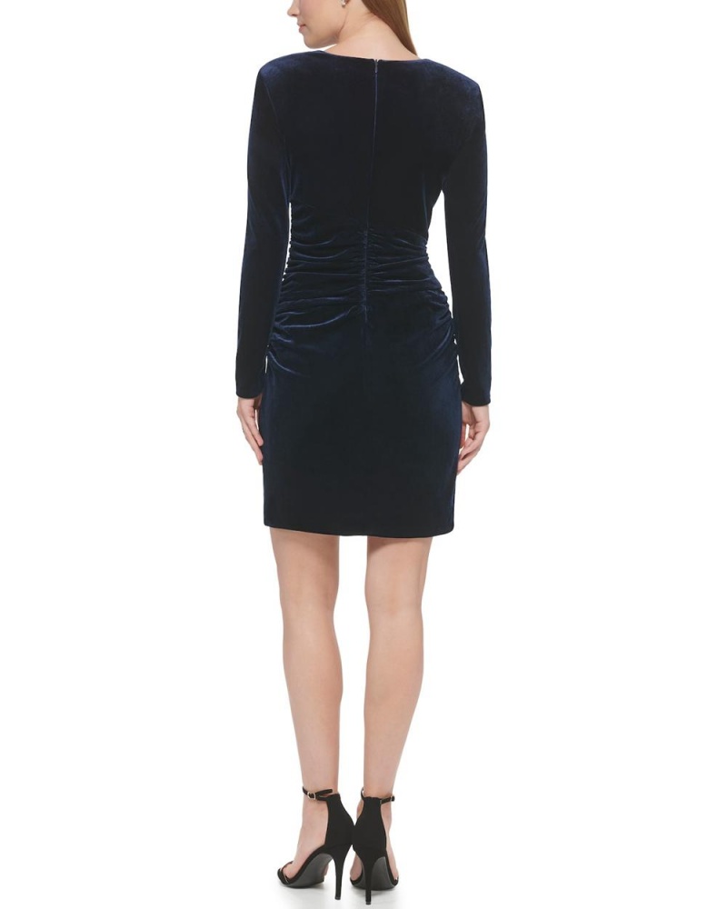 Dámské Šaty Vince Camuto Ruched Velvet Sheath Tmavě Blankyt | 8497-VNDPE